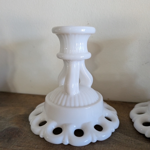 VTG Westmoreland Doric Pattern Milk Glass Candleholders Reversible Mini Compotes - Picture 4 of 6